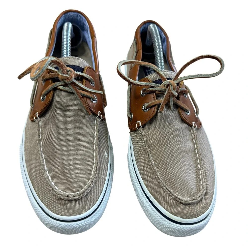 Sperry Top-Sider Bahama STS10642 Canvas Leather Boat Shoes Tan Men's Size 10 M